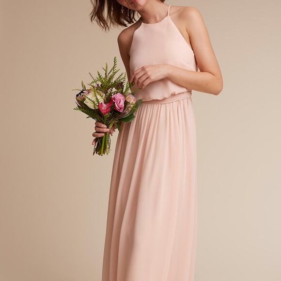 NWT BHLDN Anthropologie Blush Pink Halter Gown XS Bridesmaid Wedding Formal Soft - Picture 1 of 10